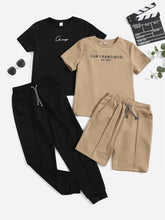 Boys Letter Graphic 2 Top & 1 Shorts & 1 Sweatpants